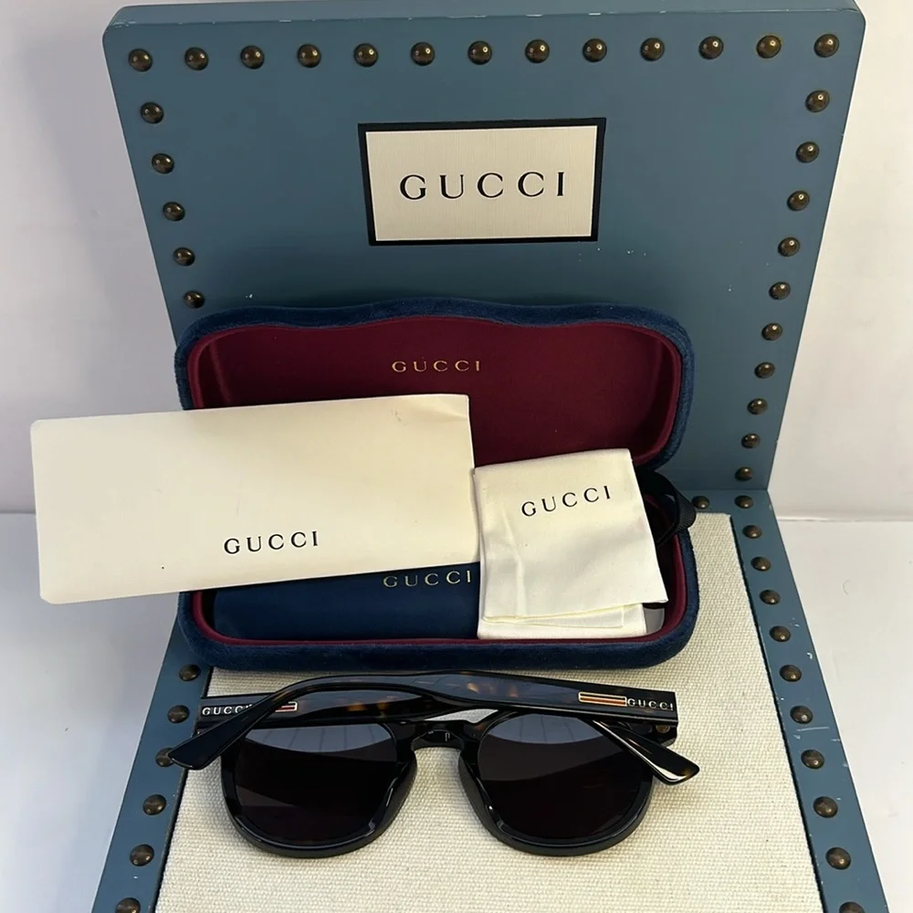New Authentic Gucci GG0825S Shiny Dark Havana Sunglasses